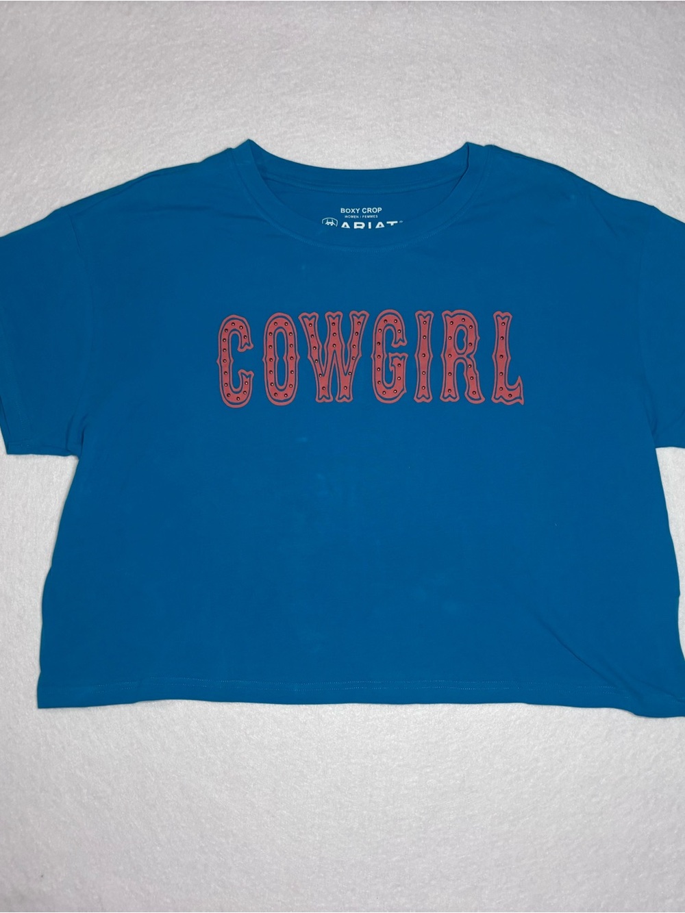 Ariat Blue Tee with Red 'Cowgirl' Graphic Boxy Crop Woman’s Size XXL